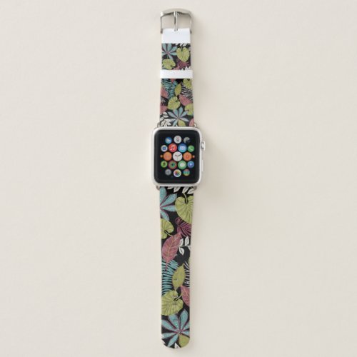 Tropical Dark Leaves Textile Pattern Design Apple Watch Band