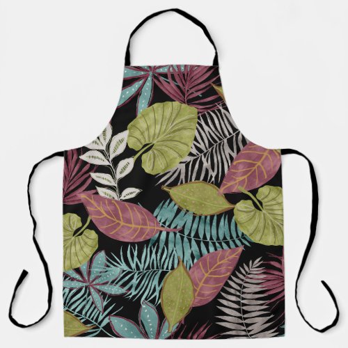Tropical Dark Leaves Textile Pattern Design Apron