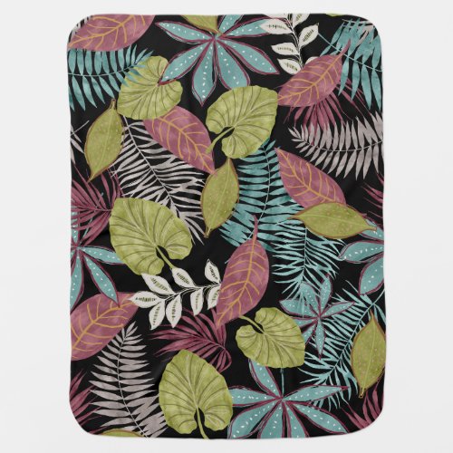 Tropical Dark Leaves Textile Pattern Design Baby Blanket