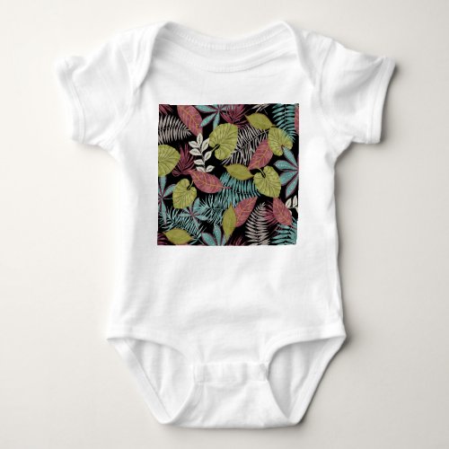 Tropical Dark Leaves Textile Pattern Design Baby Bodysuit