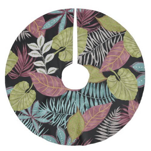 Tropical Dark Leaves Textile Pattern Design Brushed Polyester Tree Skirt