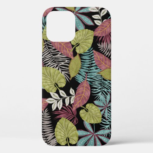 Tropical Dark Leaves Textile Pattern Design iPhone 12 Case