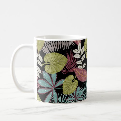 Tropical Dark Leaves Textile Pattern Design Coffee Mug