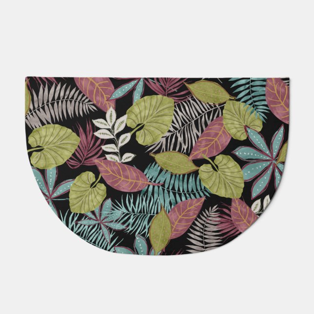 Tropical Dark Leaves: Textile Pattern Design Doormat (Front)