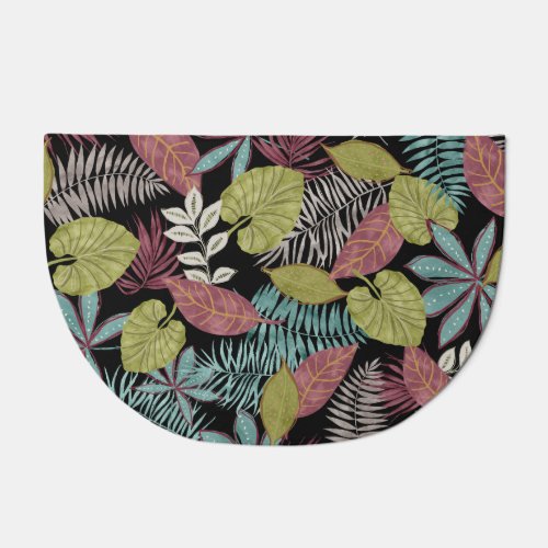 Tropical Dark Leaves Textile Pattern Design Doormat