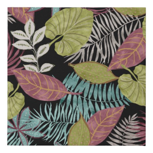Tropical Dark Leaves Textile Pattern Design Faux Canvas Print