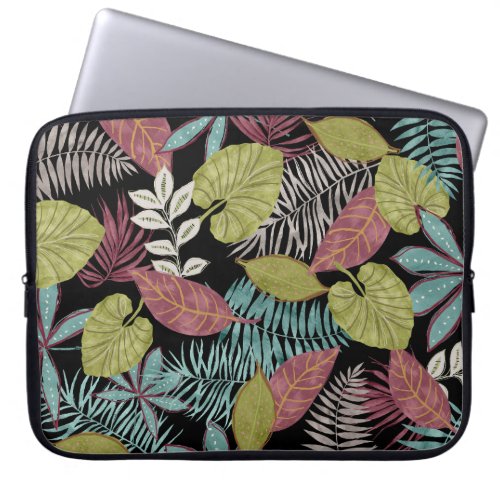 Tropical Dark Leaves Textile Pattern Design Laptop Sleeve