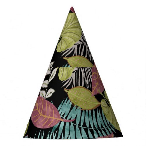 Tropical Dark Leaves Textile Pattern Design Party Hat