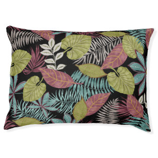Tropical Dark Leaves: Textile Pattern Design Pet Bed