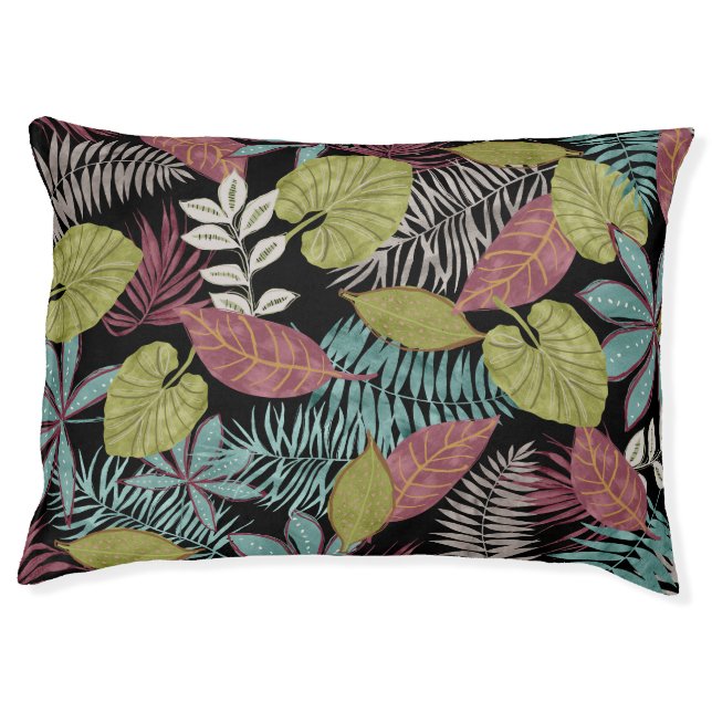 Tropical Dark Leaves: Textile Pattern Design Pet Bed (Front)