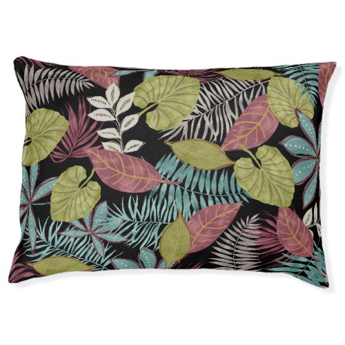 Tropical Dark Leaves Textile Pattern Design Pet Bed