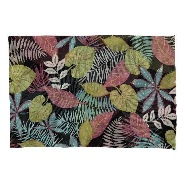 Tropical Dark Leaves: Textile Pattern Design Pillow Case (Front)