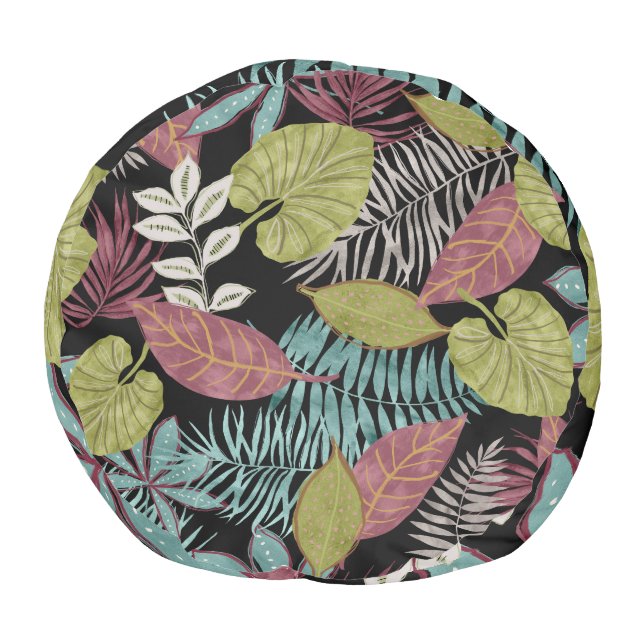 Tropical Dark Leaves: Textile Pattern Design Pouf (Bottom)