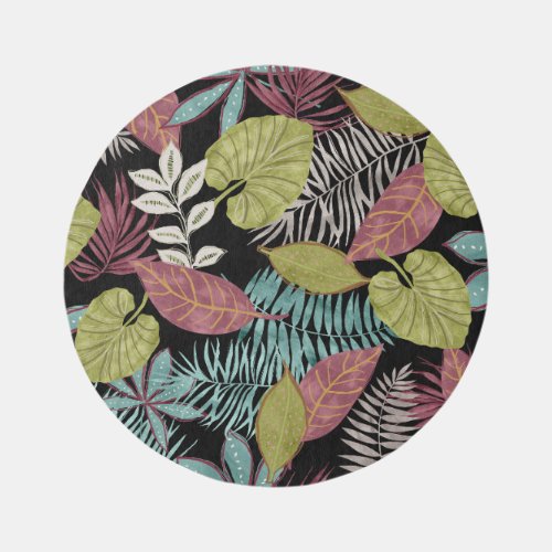 Tropical Dark Leaves Textile Pattern Design Rug