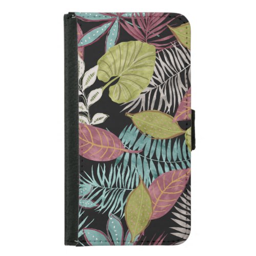 Tropical Dark Leaves Textile Pattern Design Samsung Galaxy S5 Wallet Case