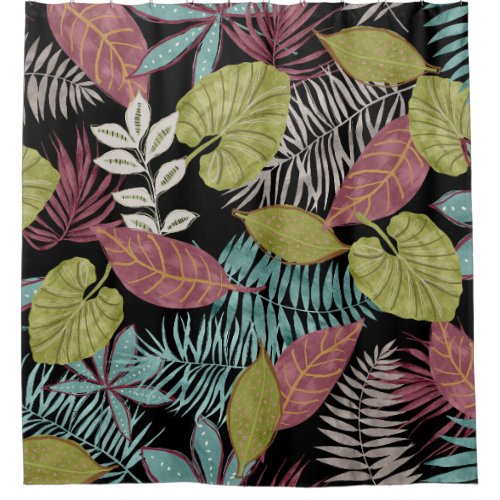 Tropical Dark Leaves Textile Pattern Design Shower Curtain
