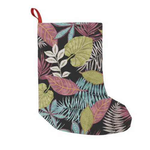 Tropical Dark Leaves Textile Pattern Design Small Christmas Stocking