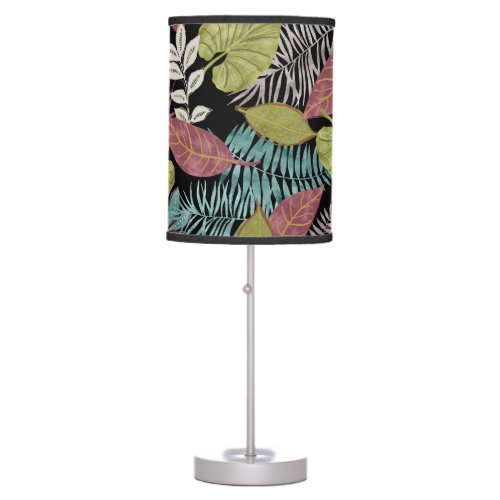 Tropical Dark Leaves Textile Pattern Design Table Lamp