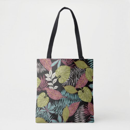 Tropical Dark Leaves Textile Pattern Design Tote Bag