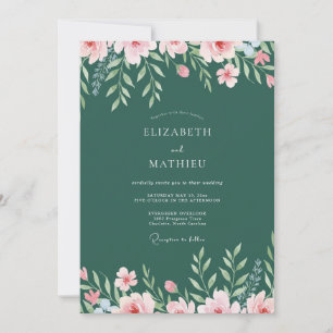 Tropical Dark Teal Leafy Wedding Invitation