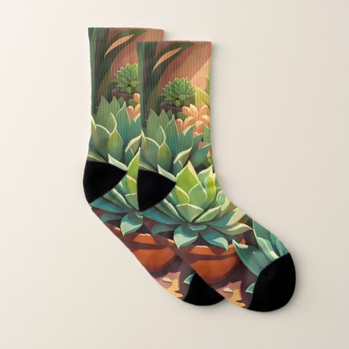 Tropical Desert Succulent Garden Socks