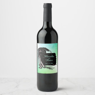 Tropical Design Green Tint Names and Date Wine Label