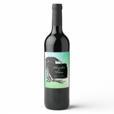 Tropical Design Green Tint Names and Date Wine Label Tropical Design Green Tint Names and Date Wine Label