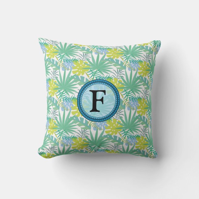 Tropical Design Monogram Throw Pillow (Front)