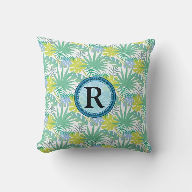 Tropical Design Monogram Throw Pillow (Front)