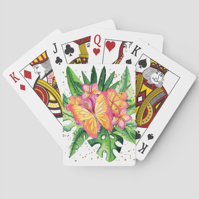 Tropical Design with Butterfly & Flowers Poker Cards (Back)