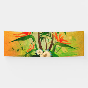 Tropical design with flowers and palm trees banner