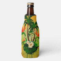 Tropical design with flowers and palm trees bottle cooler