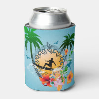 Tropical design with surfboarder can cooler