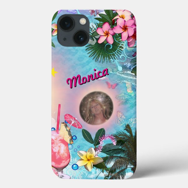 Tropical Design with your Name & Photo Phone Case (Back)