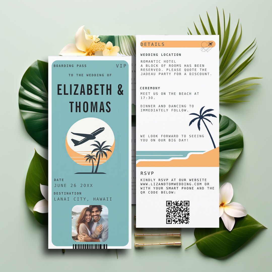 Tropical Destination Beach Modern Photo Wedding                    Invitation