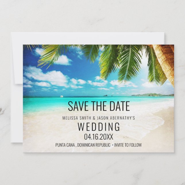Tropical Destination Beach Wedding  Save The Date (Front)