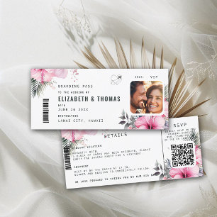 Tropical Destination Boarding Pass Floral Wedding Invitation