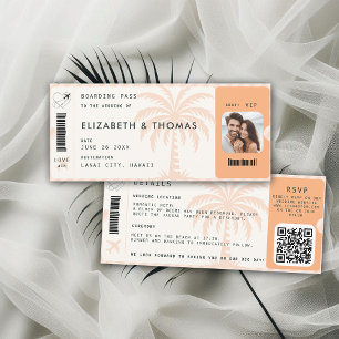 Tropical Destination Boarding Pass Palm QR Wedding Invitation
