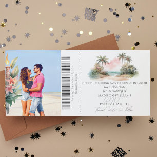 Tropical Destination Boarding Pass Save the Date
