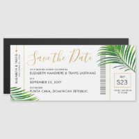 Tropical Destination Palm Boarding Pass Save Date