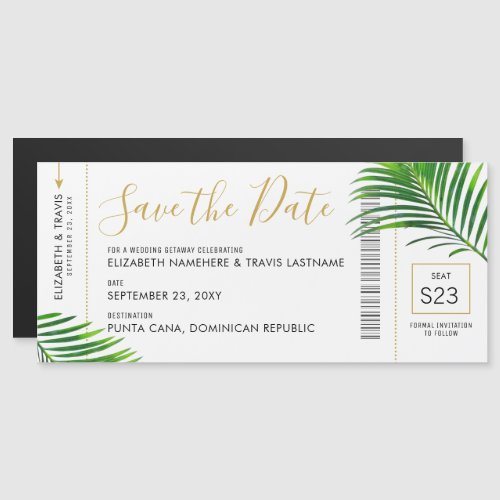 Tropical Destination Palm Boarding Pass Save Date Magnetic Invitation