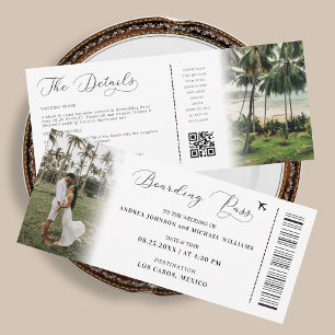Tropical Destination QR Code Boarding Pass Wedding Invitation