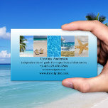 Tropical Destination QR Code Travel Agent Business Card<br><div class="desc">Business card featuring a range of tropical beach themed photos on a white and turquoise blue background. On the back is space for your own photo or a QR code. Great for a travel agent or travel blogger,  and customizable for any other purpose.</div>