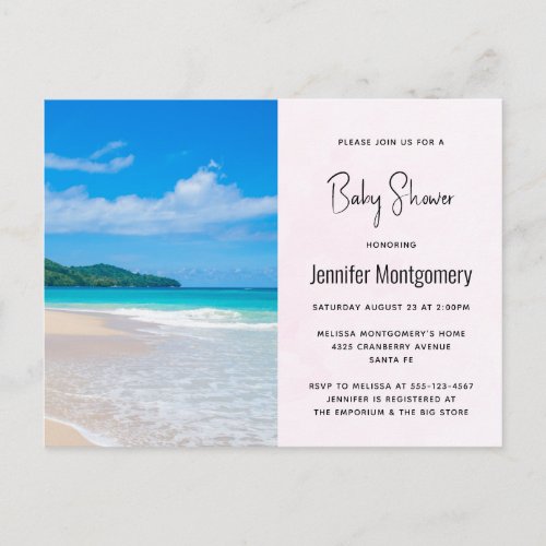 Tropical Destination Scenic Beach Baby Shower Invitation Postcard