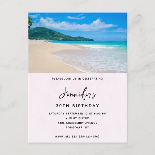 Tropical Destination Scenic Beach Birthday Invitation Postcard