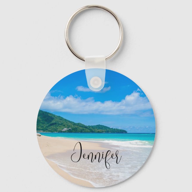 Tropical Destination Scenic Beach Photo Keychain (Front)