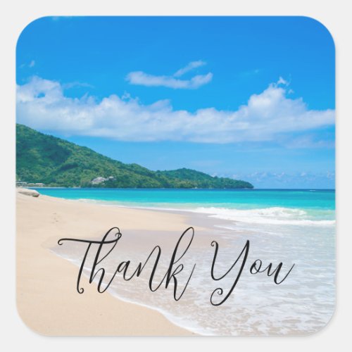 Tropical Destination Scenic Beach Photo Thank You Square Sticker