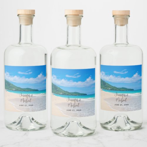 Tropical Destination Scenic Beach Wedding Liquor Bottle Label