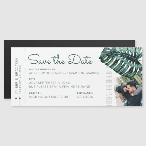 Tropical Destination Ticket Photo Save the Date Ma Magnetic Invitation