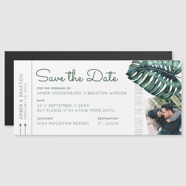 Tropical Destination Ticket Photo Save the Date Ma Magnetic Invitation (Front/Back)